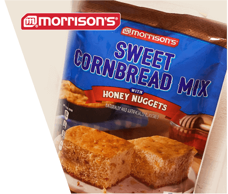 A package of Morrison’s brand Sweet Cornbread Mix with Honey Nuggets