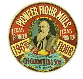 A historical logo for Pioneer Flour Mills